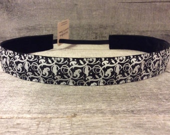 Black Swirls Nonslip Headband, Noslip Headband, Workout Headband, Sports Headband, Running Headband, Athletic Headband