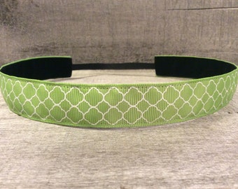 Lime Green Moroccan Tile/Quatrefoil Nonslip Headband, Noslip Headband, Sports Headband, Running Headband, Athletic Headband