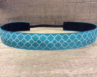 Tropical Blue Moroccan Tile/Quatrefoil Nonslip Headband, Noslip Headband, Sports Headband, Running Headband, Athletic Headband