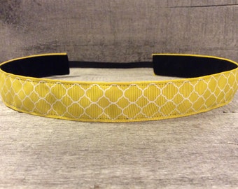 Yellow Moroccan Tile/Quatrefoil Nonslip Headband, Noslip Headband, Sports Headband, Running Headband, Athletic Headband