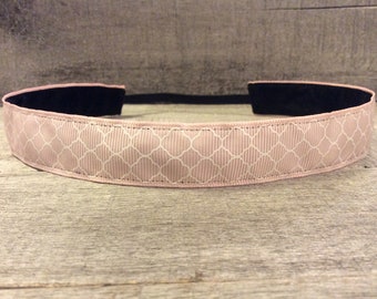 Baby Pink Moroccan Tile/Quatrefoil Nonslip Headband, Noslip Headband, Sports Headband, Running Headband, Athletic Headband