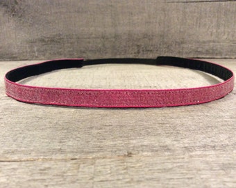 Hot Pink Skinny Sparkle Nonslip Headband,  Noslip Headband, Workout Headband, Sports Headband, Running Headband, Athletic Headband