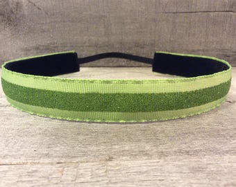 Green Metallic Stripe Nonslip Headband, Noslip Headband, Striped Headband, Sports Headband, Running Headband, Athletic Headband