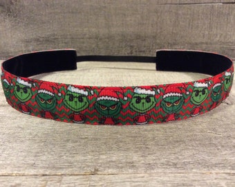 Christmas Grinch Inspired Nonslip Headband, Noslip Headband, Workout Headband, Sports Headband, Running Headband, Athletic Headband