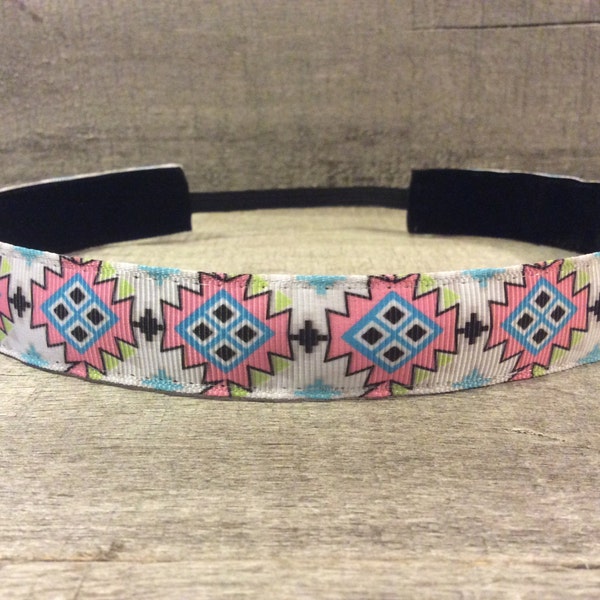 Pink and Blue Aztec Geometric Print Nonslip Headband, Noslip Headband, Sports Headband, Running Headband, Athletic Headband