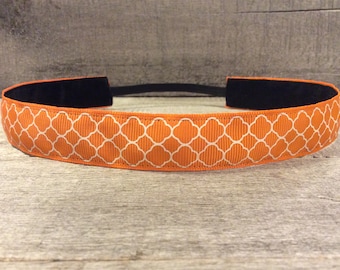 Naranja marroquí azulejo / Quatrefoil Nonslip diadema, diadema Noslip, diadema deportiva, diadema de carrera, diadema atlética