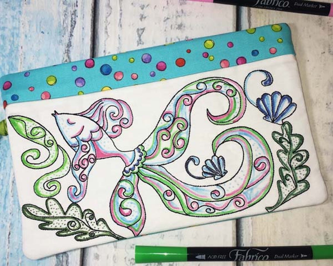 In the hoop coloring book zipper bag fish digital machine  etsy In the hoop coloring book zipper bag fish digital machine  etsy