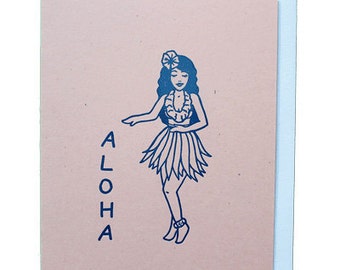Hula Babe (Orange) - Letterpress Aloha Card