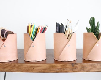 Multi Purpose Natural Leather Pen Stand