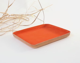 Molded Leather Valet Tray Large.  Orange suede interior. Organizing accessories to store lifestyle Essentials. Home Decor