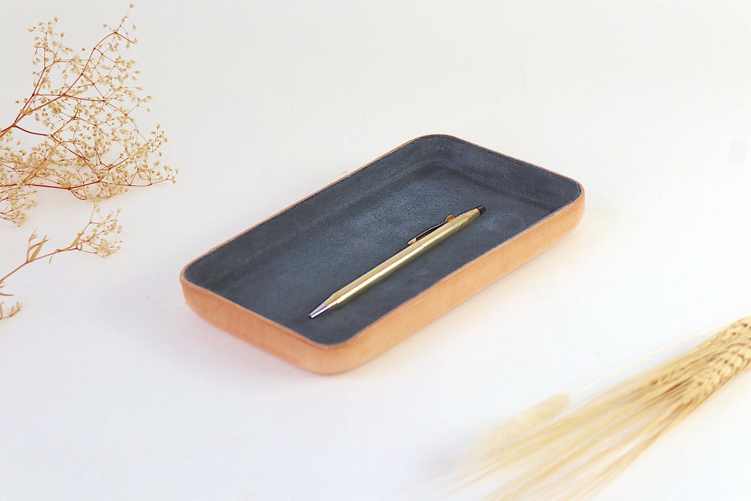 Leather Valet Tray Medium. Navy Suede Interior. Organizing - Etsy