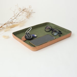 A4 Letter Size Molded Leather Valet Tray XL Large. Olive suede interior. Perfect for storing daily essentials in modern space. image 4