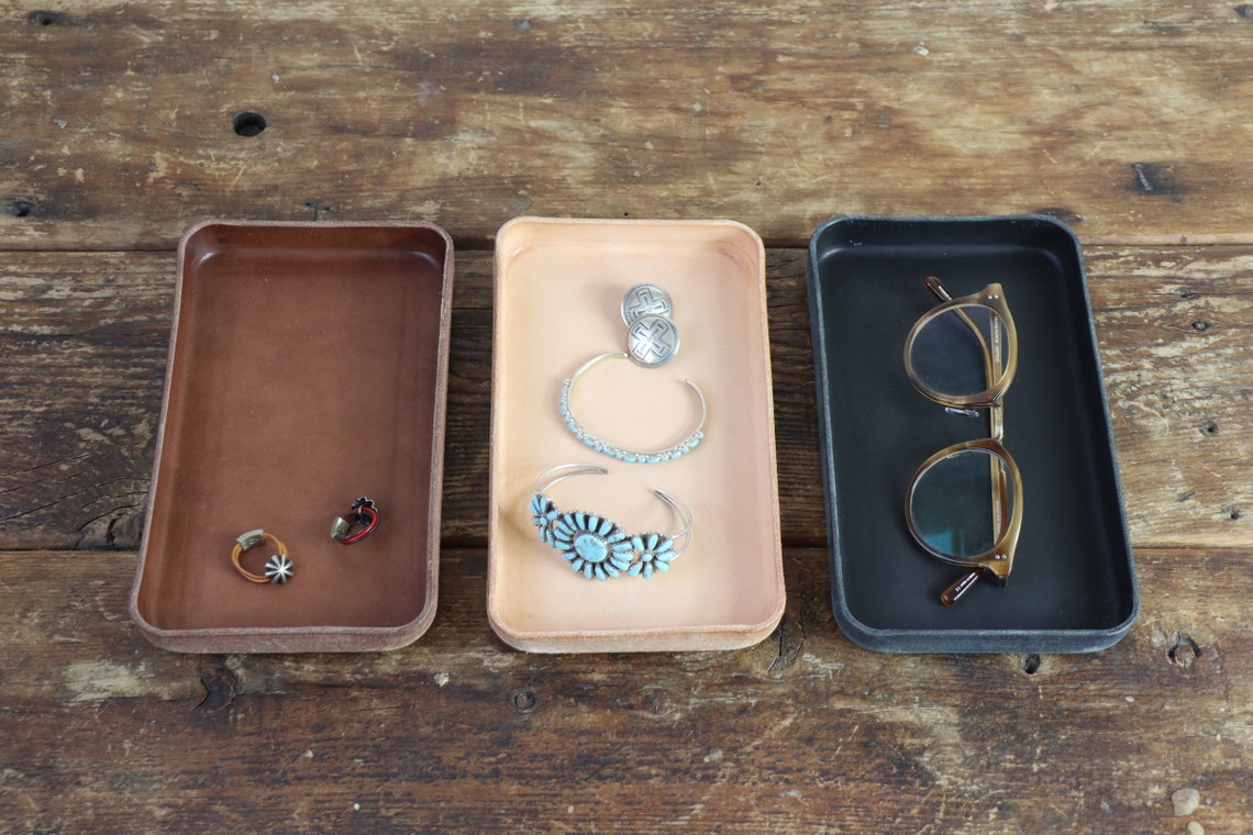 Molded Black Leather Valet Tray Sz Medium. Perfect for Storing Etsy