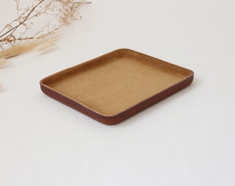 Molded Leather Valet Tray Large.  Toast suede interior. Organizing accessories to store lifestyle Essentials. Home Decor