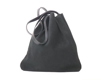 Black Suede Leather Tote Bag for Minimalist. Simple but Stylish. High Quality Suede Leather