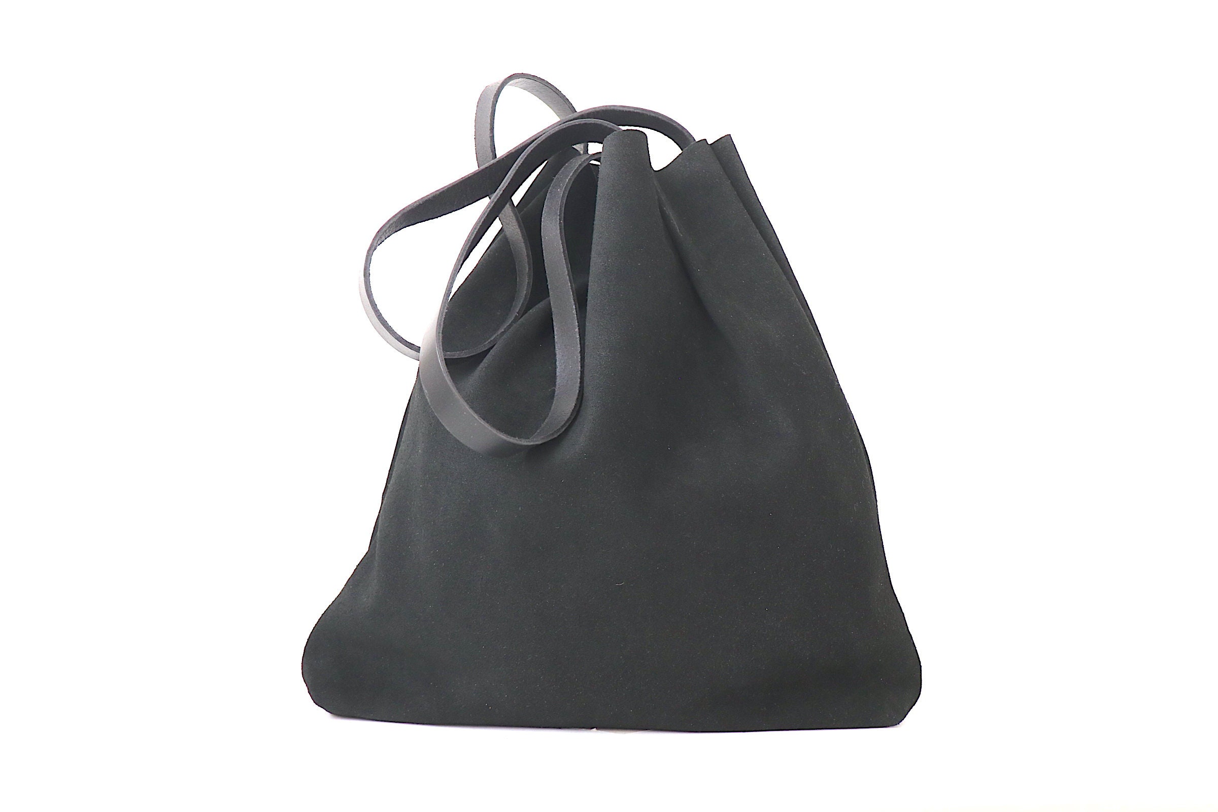 Black Suede Leather Tote Bag for Minimalist. Simple but - Etsy
