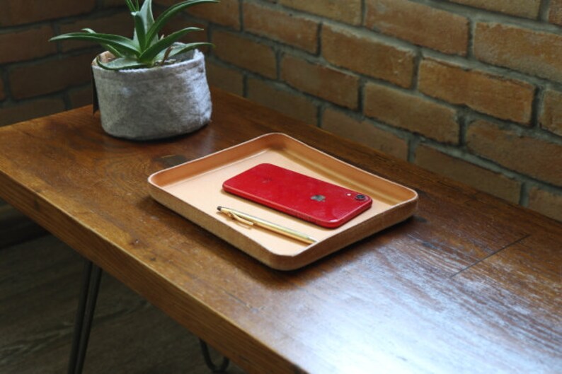 Molded Natural Leather Valet Tray Large . Perfect for storing daily essentials in modern space. Home Decor Accent. Home & Living. image 6