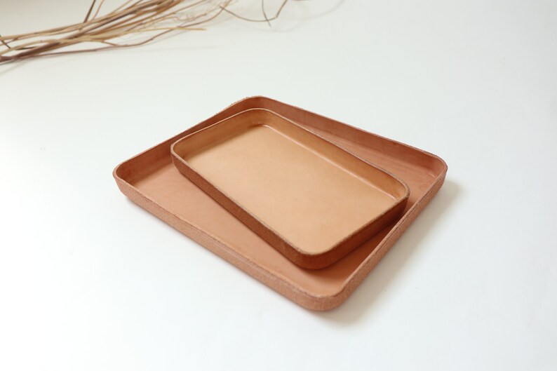 Molded Natural Leather Valet Tray Large . Perfect for storing daily essentials in modern space. Home Decor Accent. Home & Living. image 3