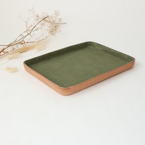 A4 Letter Size Molded Leather Valet Tray XL Large. Olive suede interior. Perfect for storing daily essentials in modern space. image 7