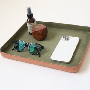 A4 Letter Size Molded Leather Valet Tray XL Large. Olive suede interior. Perfect for storing daily essentials in modern space. image 2