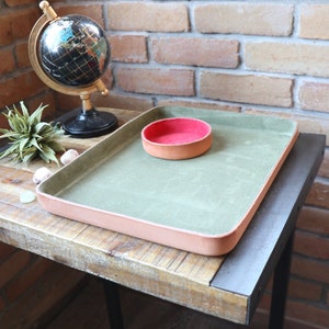 A4 Letter Size Molded Leather Valet Tray XL Large. Olive suede interior. Perfect for storing daily essentials in modern space. image 5