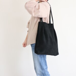 Black Suede Leather Tote Bag for Minimalist. Simple but Stylish. High ...