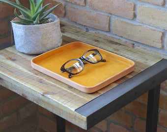 Gold Suede Leather Valet Tray "L"