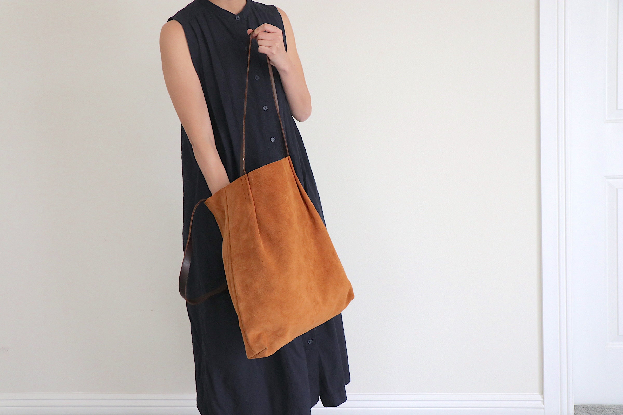 brown suede tote bag