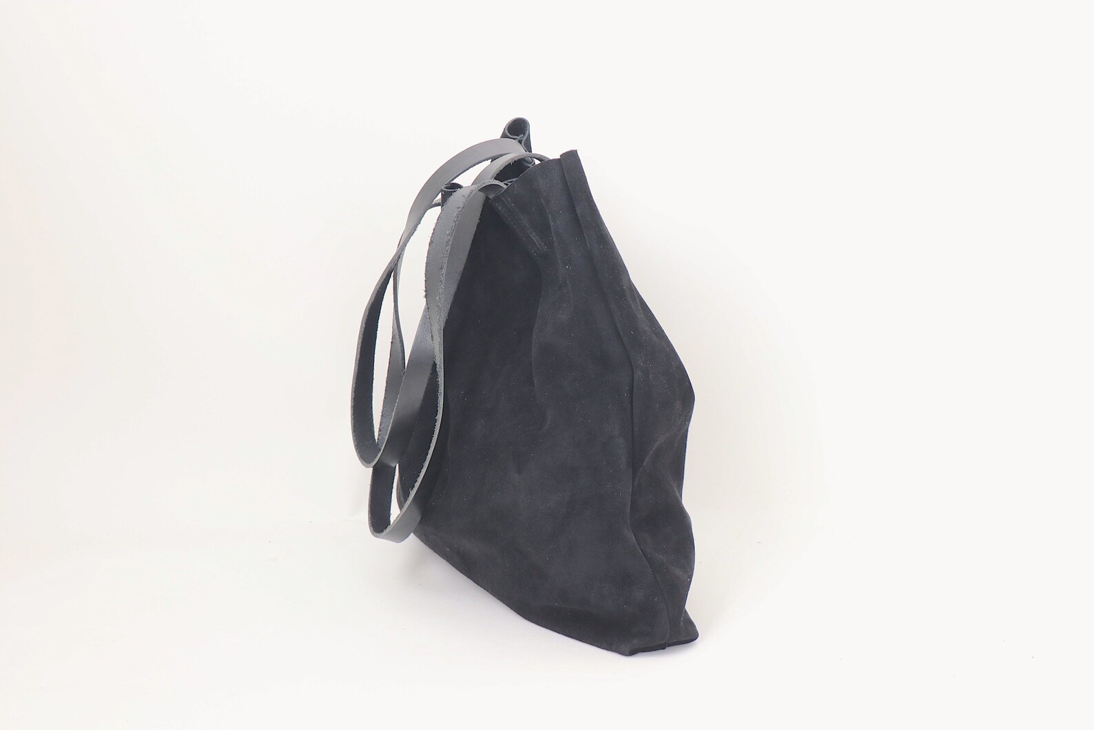 Suede Leather Tote Bag in Black