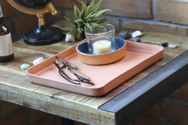 Molded Natural Leather Valet Tray Large . Perfect for storing daily essentials in modern space. Home Decor Accent. Home & Living. image 4