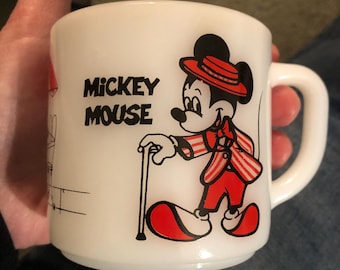 Vintage Disney productions Mickey and Minnie milk glass mug