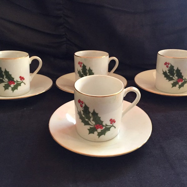 Vintage R.H Macy & Co. 1984 Demitasse Cups and Saucers, Set of 4