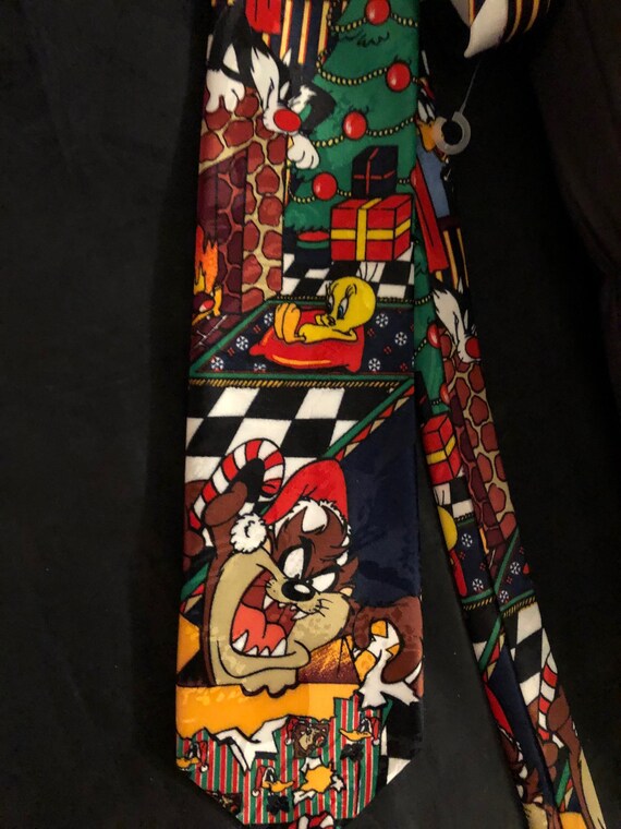 Vintage 1995 Looney Tunes Christmas necktie tie g… - image 3