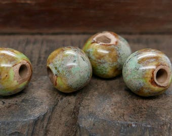Stoneware Round Beads Ocean Green Blue Handmade Pottery