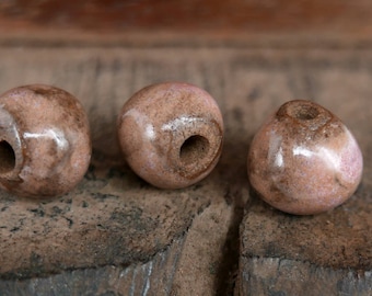 Ceramic Stoneware Round Beads Pink Brown Rustic Handmade Pottery