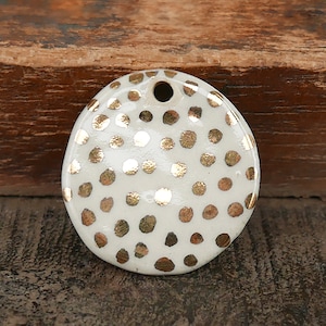 Ceramic Porcelain Pendant White Gold Polka Dots Handmade