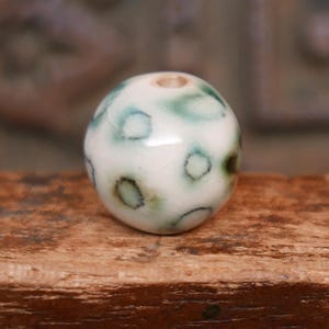Porcelain Large Handmade Artisan Bead White Chrome Dots Hand Painted Pottery
