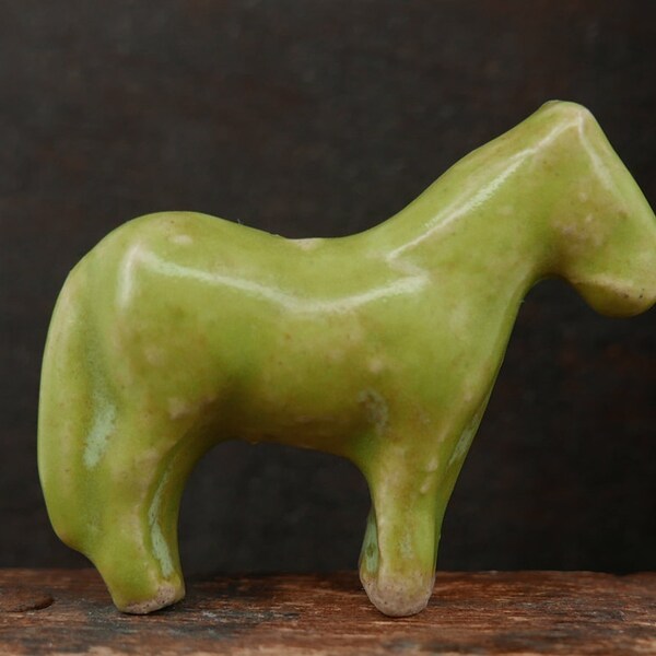 Pendant Stoneware Chartreuse Green Horse Pottery Bead Handmade