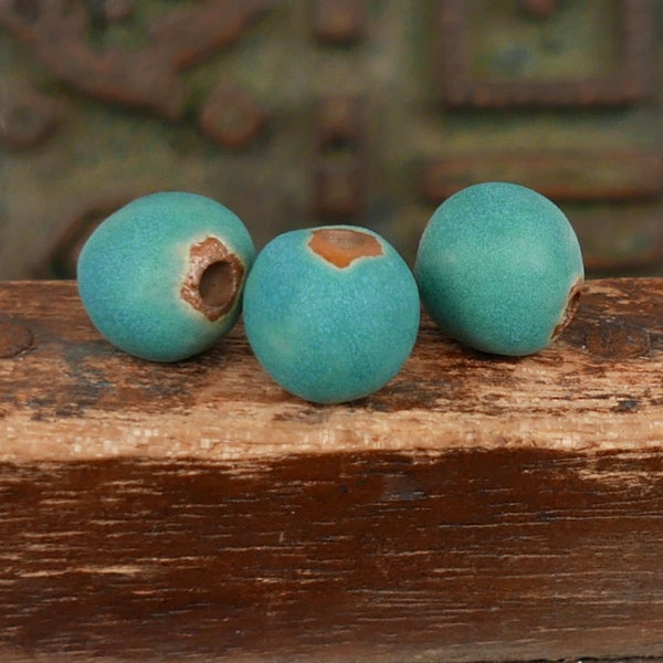 Stoneware Beads Matte Blue Handmade Pottery Beads