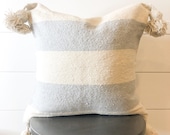 20x20 Cream and Gray Stripe Mudcloth Tassel Pillow Cover quot Haven quot pom pillow cover pom pom pillow tassel pillow moroccan