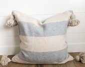 20x20 Cream and Gray Stripe Mudcloth Tassel Pillow Cover oatmeal pom pillow cover pom pom pillow tassel pillow moroccan