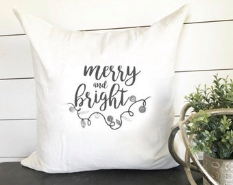 Merry and Bright Christmas Pillow 18 x 18  // Christmas Decor / Holiday/ Christmas / Throw Pillow / Accent Pillow / Gift