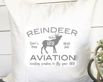 Reindeer Christmas Pillow Cover Reindeer Decor Aviation Decor Holiday Pillows Christmas Gift Winter Pillow Cover Cabin Christmas Flight
