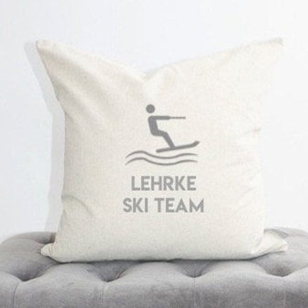 Personalized Waterski Team Pillow Cover, Water ski, lake pillow, lakehouse pillow, housewarming gift, lake house