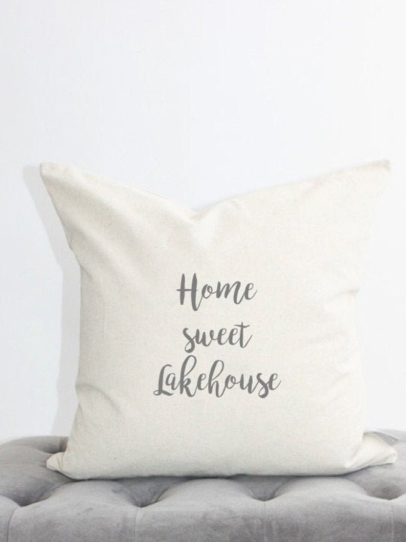 Home Sweet Lake House Pillow Cover, Lake House Decor, Gift Idea, 18x18 Pillow Cover, Linen Pillow Cover, Home Decor, Throw Pillow, Farmhouse image 1