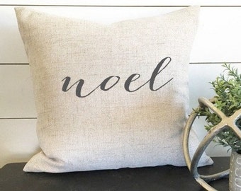 Noel Pillow Cover, 18 x 18 Pillow Cover, Christmas Pillow Decor, Farmhouse style pillow cover, Holiday Pillow Cover, Christmas Decor