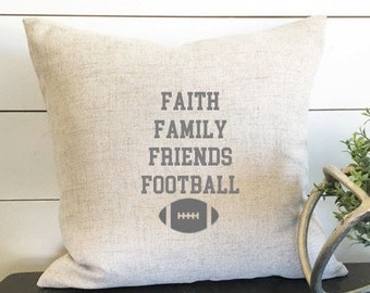 Faith, Family Friends, & Football Pillow Cover, Football Decor, Faith Decor, Fall Decor, Gift, 18x18 pillow