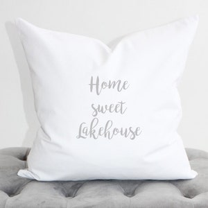 Home Sweet Lake House Pillow Cover, Lake House Decor, Gift Idea, 18x18 Pillow Cover, Linen Pillow Cover, Home Decor, Throw Pillow, Farmhouse image 2