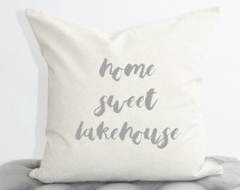 home sweet lakehouse pillow cover, lake house pillow, lake decor, cabin pillow, cabin decor, lake housewarming gift