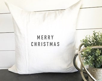 Merry Christmas Simple Letter Pillow Cover, 18 x 18 Cover, Christmas Pillow Decor, Holiday Pillow Decor, Winter Pillow, Gift, Modern